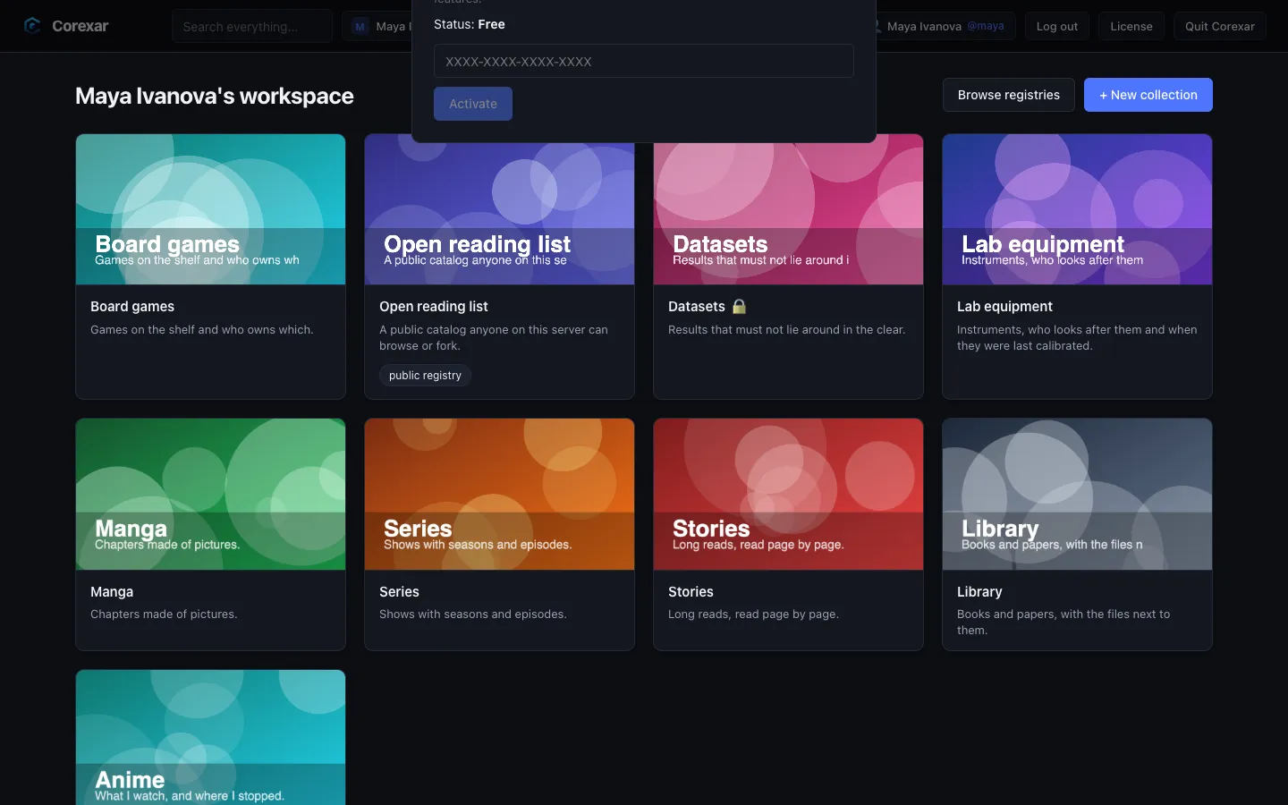 The Home license window.