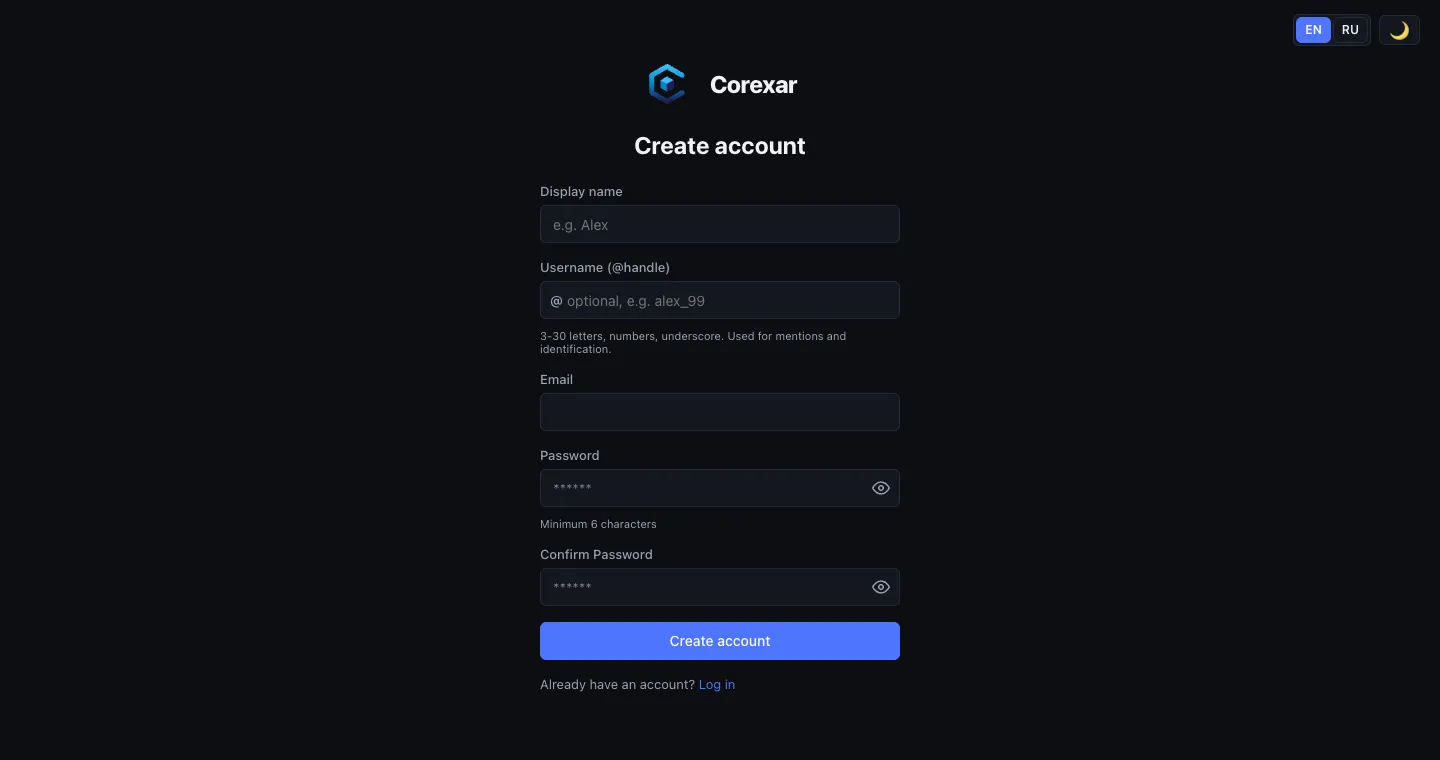 The registration page.